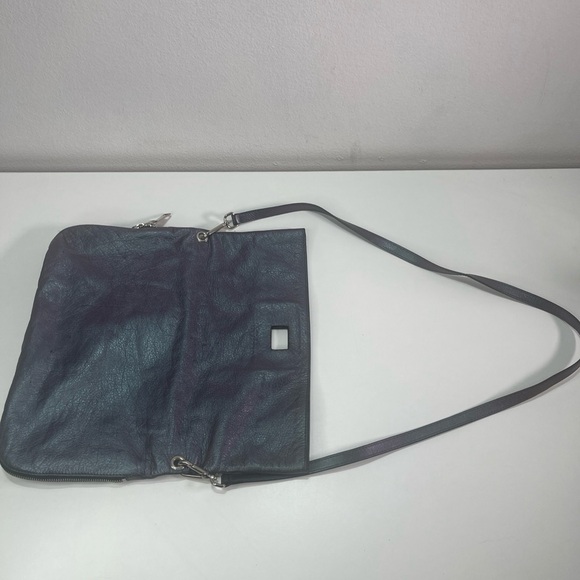 ORCIANI ITALY CROSSBODY TOTE BAG LEATHER SHIMMERING METALLIC BAG Y2K PURPLE - Picture 5 of 10